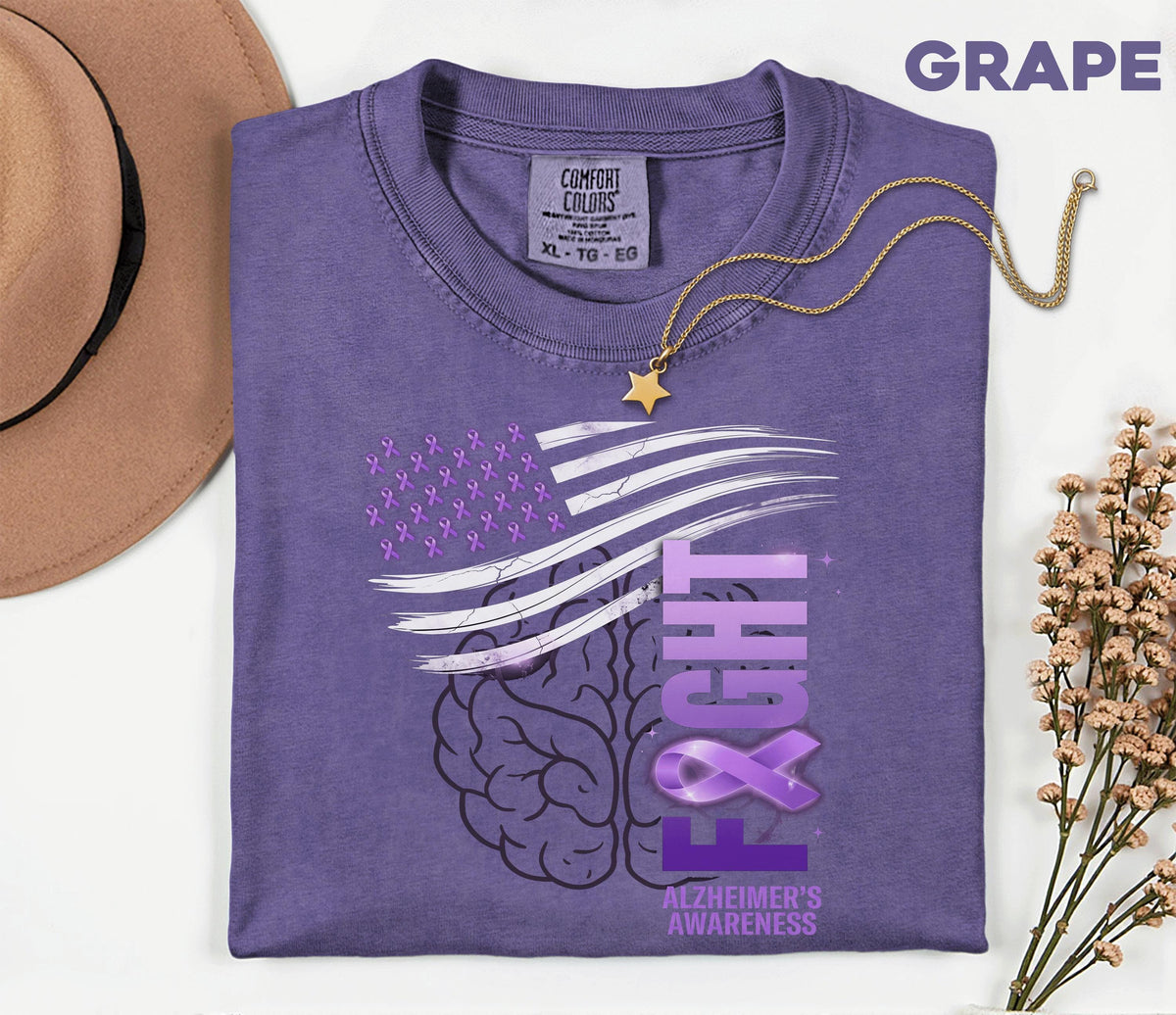 Alzheimer’s Awareness Comfort Colors Shirt, Fight Alzheimer’s Flag Tee