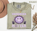 Memories Matter Alzheimer’s Awareness Comfort Colors Shirt, Purple Ribbon Smile Face Tee, Dementia Support Gift for Caregivers