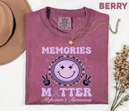 Memories Matter Alzheimer’s Awareness Comfort Colors Shirt, Purple Ribbon Smile Face Tee, Dementia Support Gift for Caregivers