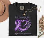 Alzheimer’s Awareness Comfort Colors Shirt, Purple Ribbon Heart Butterfly Tee, Our Memories Live On, Dementia Support Gift