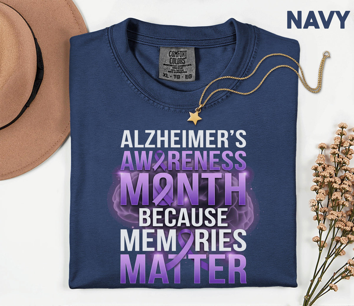 Alzheimer’s Awareness Month Comfort Colors Shirt, Memories Matter Purple Ribbon Tee, Dementia Support Gift, Brain Health Advocacy