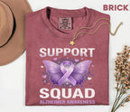 Alzheimer’s Awareness Support Squad Comfort Colors Shirt, Matching Purple Ribbon Butterfly Tee, Group Dementia Caregiver Support Gift
