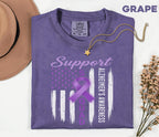 Support Squad Alzheimer’s Awareness Comfort Colors Shirt, Purple Ribbon American Flag Tee, Dementia Support Gift for Caregivers