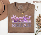 Support Squad Alzheimer’s Awareness Comfort Colors Shirt, Team Purple Ribbon Retro Style Tee, Matching Dementia Caregiver Support Gift