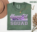 Support Squad Alzheimer’s Awareness Comfort Colors Shirt, Team Purple Ribbon Retro Style Tee, Matching Dementia Caregiver Support Gift