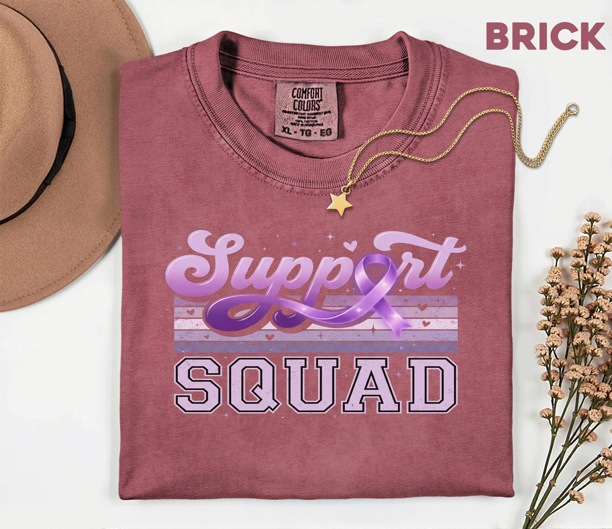 Support Squad Alzheimer’s Awareness Comfort Colors Shirt, Team Purple Ribbon Retro Style Tee, Matching Dementia Caregiver Support Gift