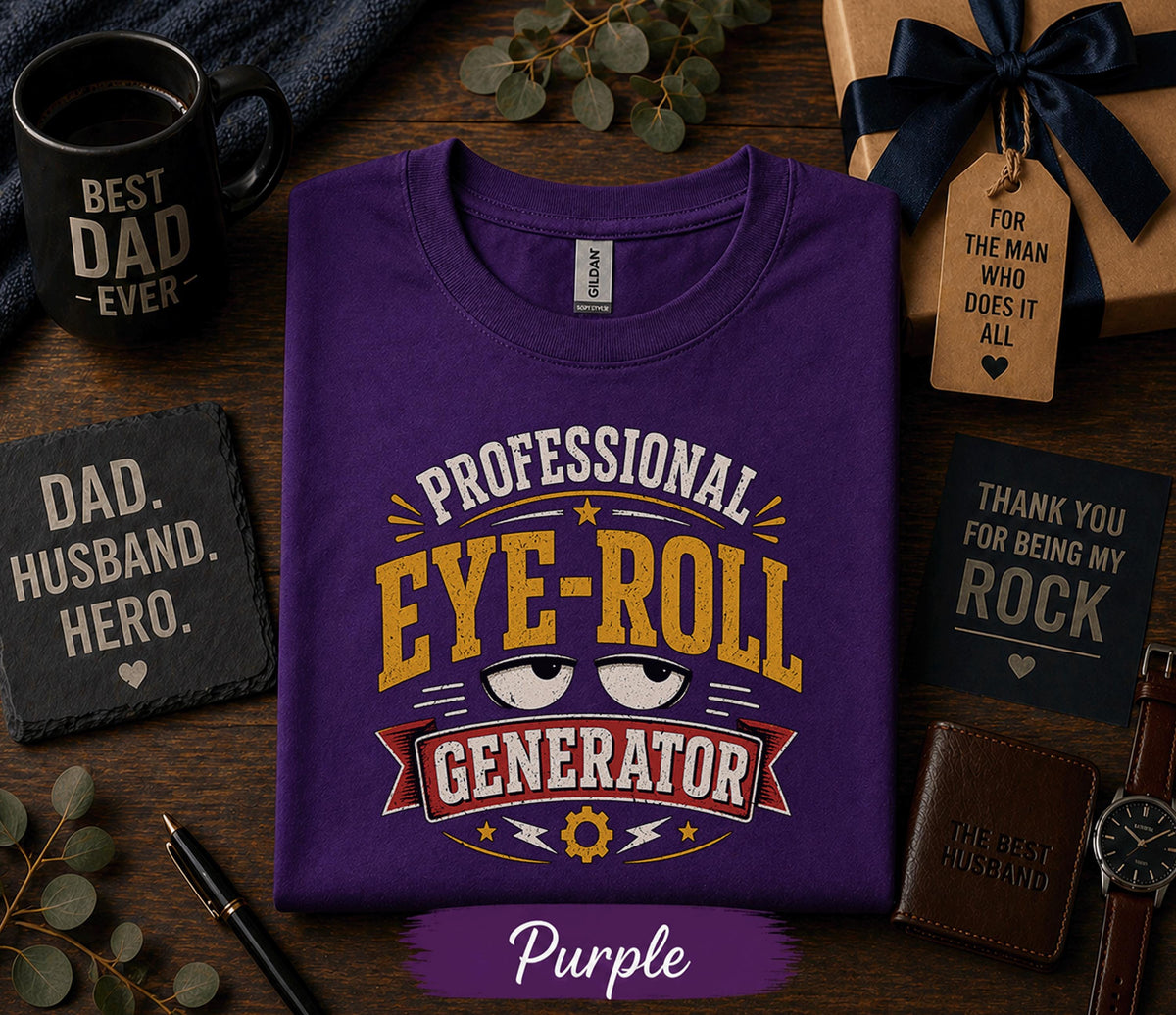 Professional Eye Roll Generator Shirt Funny Dad Humor Tee Fathers Day Gift Birthday Husband Sarcastic Dad Joke Retro T-shirt