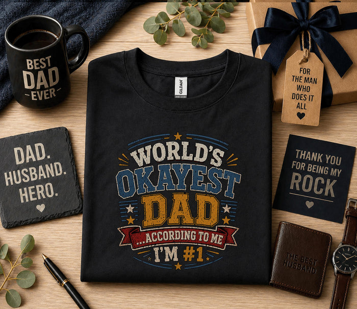 Worlds Okayest Dad Shirt Funny Fathers Day Gift Birthday Husband Tee Sarcastic Dad Retro Vintage Style Humor Dad T-shirt