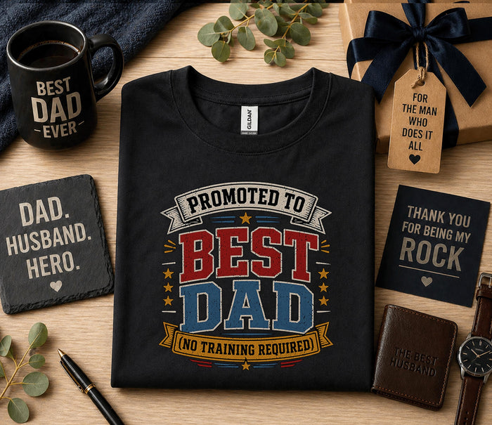 Promoted To Best Dad Shirt Funny Fathers Day Gift Birthday Husband Tee New Dad Announcement Retro Vintage T-shirt
