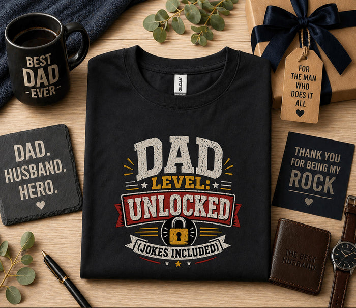 Dad Level Unlocked Shirt Funny Fathers Day Gift Birthday Husband Tee Dad Joke Humor Retro Gaming Style T-shirt