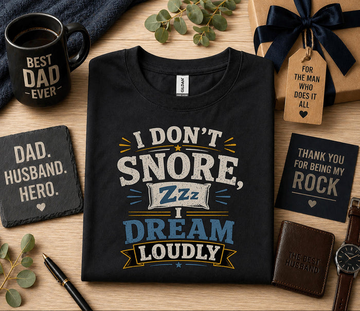 I Don’t Snore I Dream Loudly Shirt Funny Dad Sleep Humor Tee Fathers Day Gift Birthday Husband Snoring Joke Retro T-s...