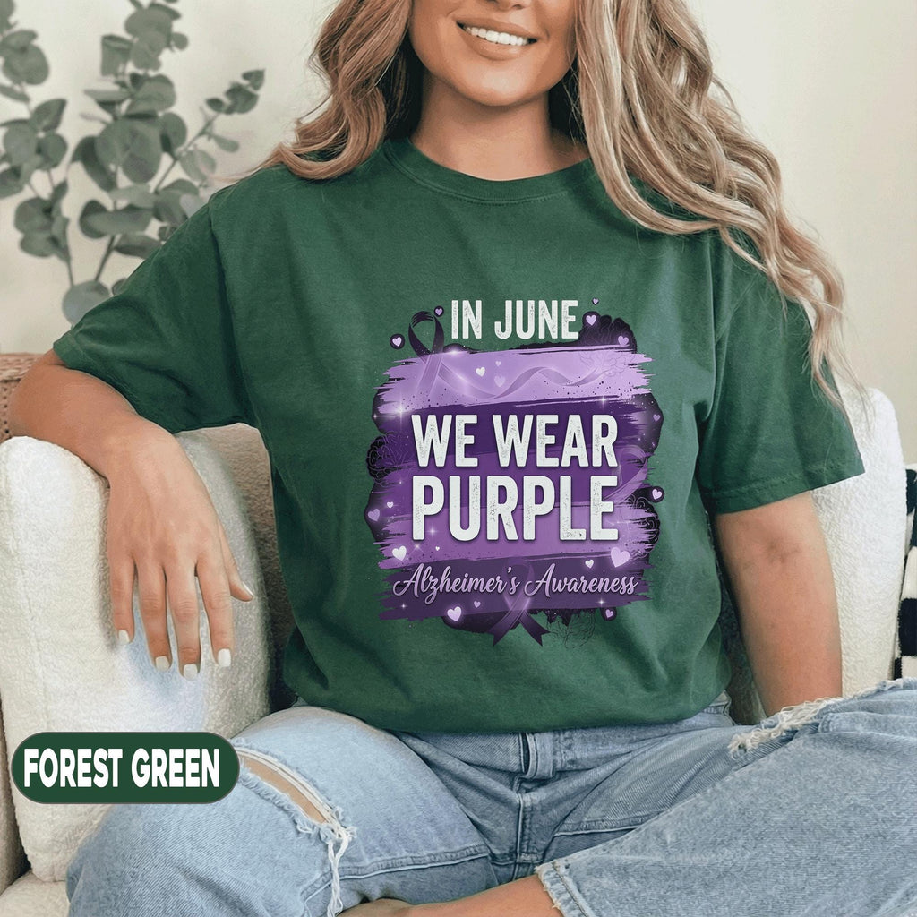 In June We Wear Purple Shirt, Alzheimer's Awareness T-Shirt, Purple Ribbon Support Tee, Alzheimer Support Gift, Caregiver Shirt