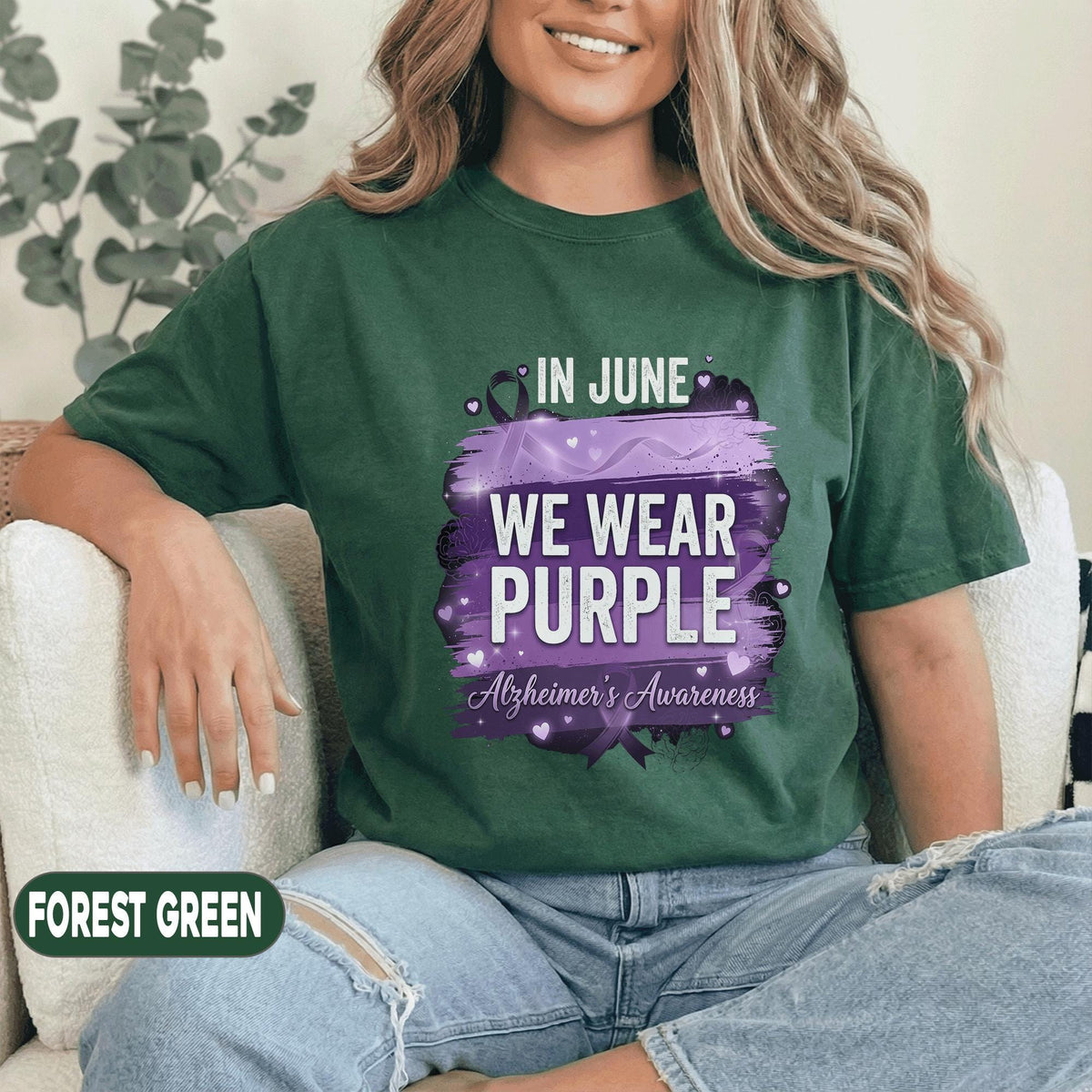 In June We Wear Purple Shirt, Alzheimer's Awareness T-Shirt, Purple Ribbon Support Tee, Alzheimer Support Gift, Caregiver Shirt