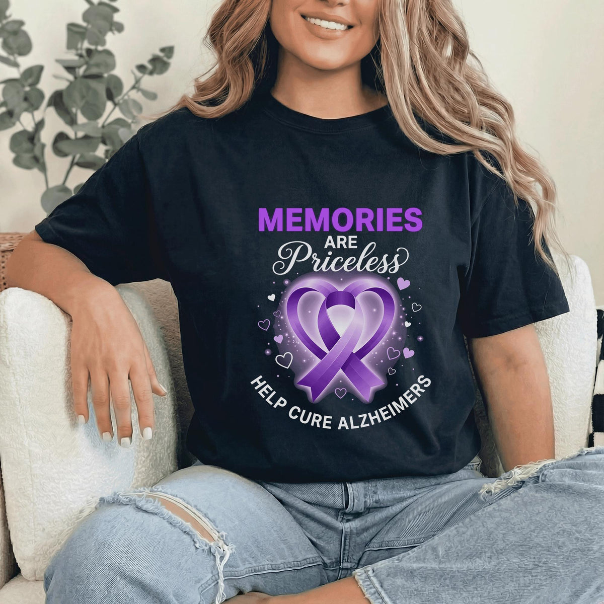 Memories Are Priceless Alzheimer’s Awareness Shirt, Purple Ribbon Support Tee, Help Cure Alzheimer’s Gift, Dementia Awareness Shirt