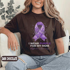 I Wear Purple for My Mom Alzheimer’s Awareness Shirt, Floral Purple Ribbon Support Tee, Dementia Awareness Gift for Mother