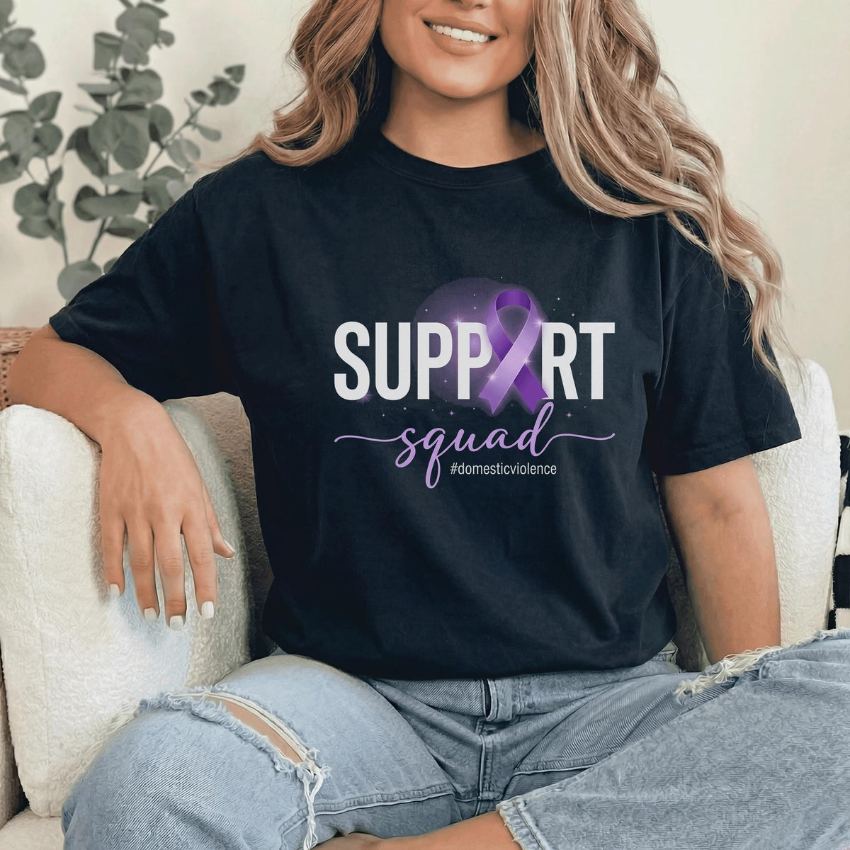 Support Squad Domestic Violence Awareness Shirt, Matching Purple Ribbon Survivor Support Tee, DV Awareness Gift, Team Advocacy Support Shirt