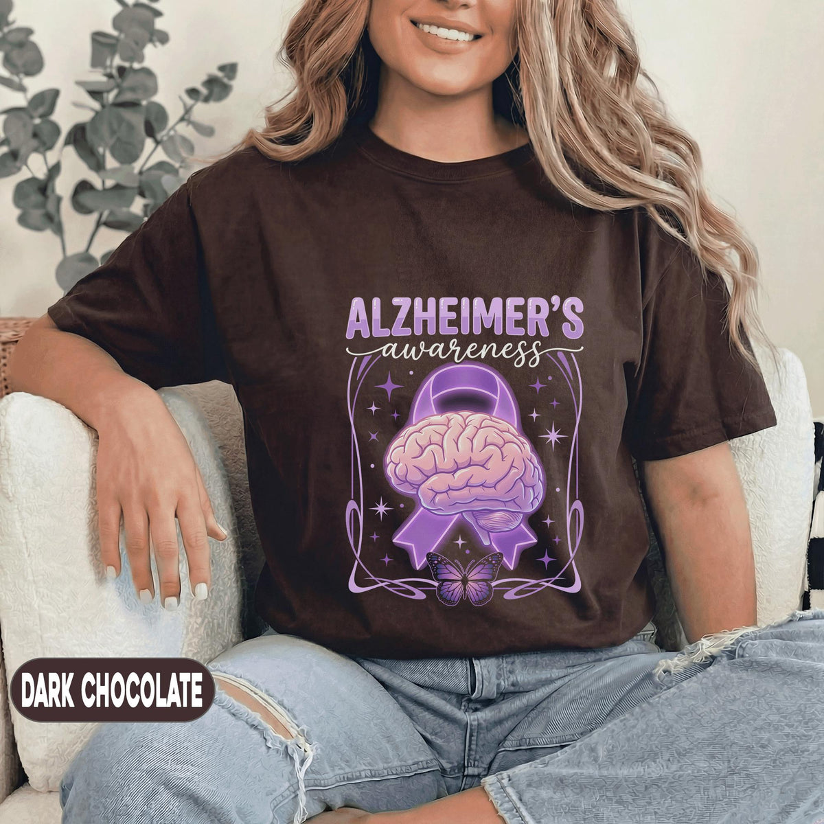 Alzheimer’s Awareness Shirt, Purple Ribbon Brain Graphic Tee