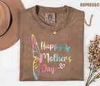 Comfort Colors Mothers Day Shirt, Happy Mothers Day Butterfly Tee, Pastel Rainbow Mom Gift, Cute Floral Mama T Shirt for Women