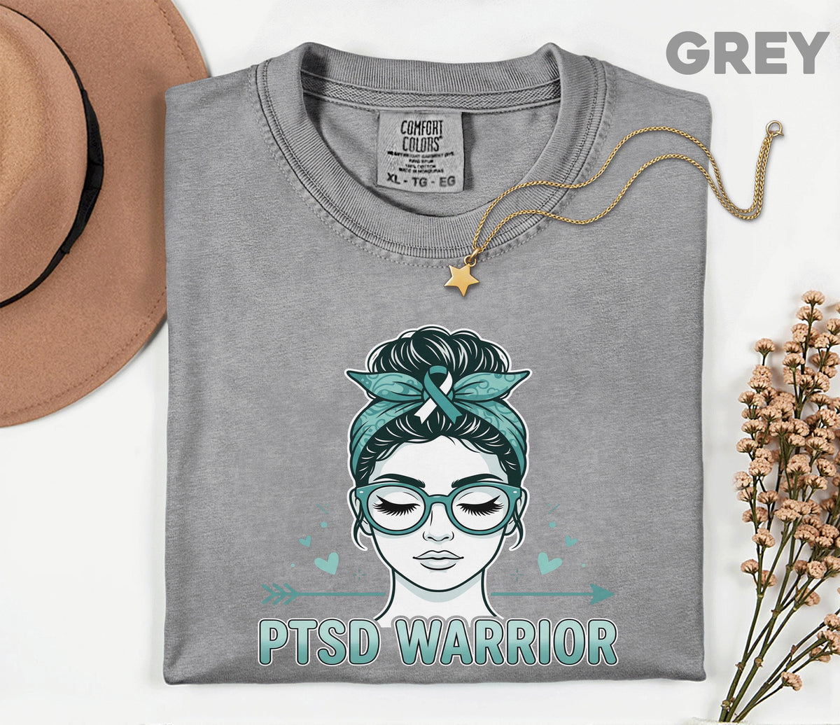 Comfort Colors® PTSD Warrior Shirt, Teal Ribbon Mental Health Awareness Tee, Trauma Survivor Gift, Strong Women Support Shirt
