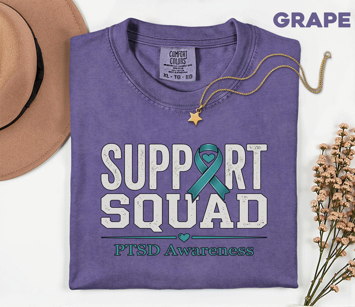 Comfort Colors PTSD Awareness Support Squad Shirt, Matching Teal Ribbon Mental Health Tee, Team Trauma Survivor Support Gift, Advocacy Shirt