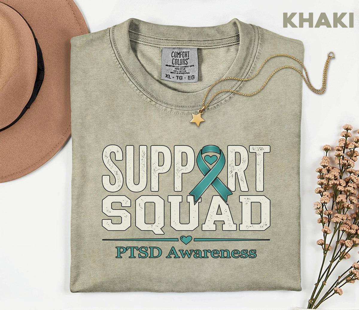Comfort Colors PTSD Awareness Support Squad Shirt, Matching Teal Ribbon Mental Health Tee, Team Trauma Survivor Support Gift, Advocacy Shirt