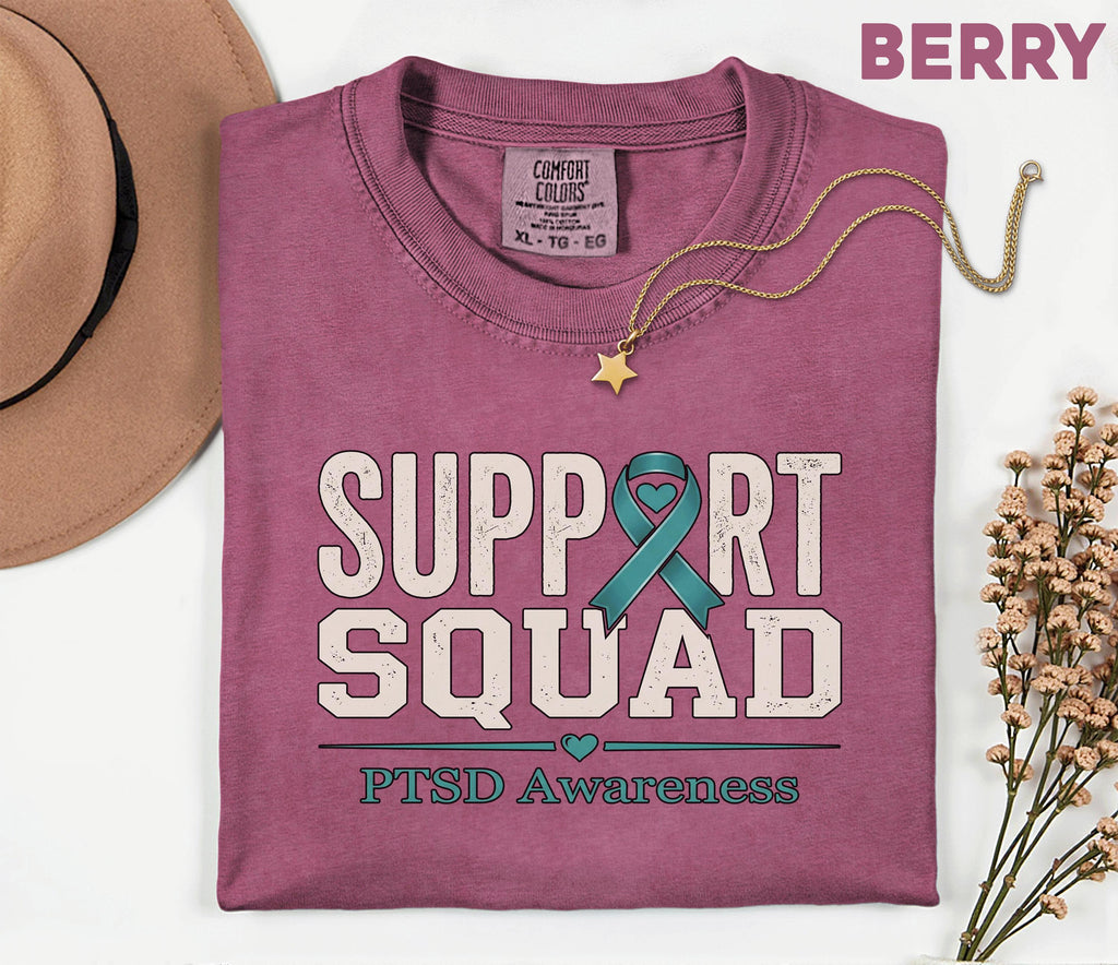 Comfort Colors PTSD Awareness Support Squad Shirt, Matching Teal Ribbon Mental Health Tee, Team Trauma Survivor Support Gift, Advocacy Shirt