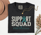 Comfort Colors PTSD Awareness Support Squad Shirt, Matching Teal Ribbon Mental Health Tee, Team Trauma Survivor Support Gift, Advocacy Shirt