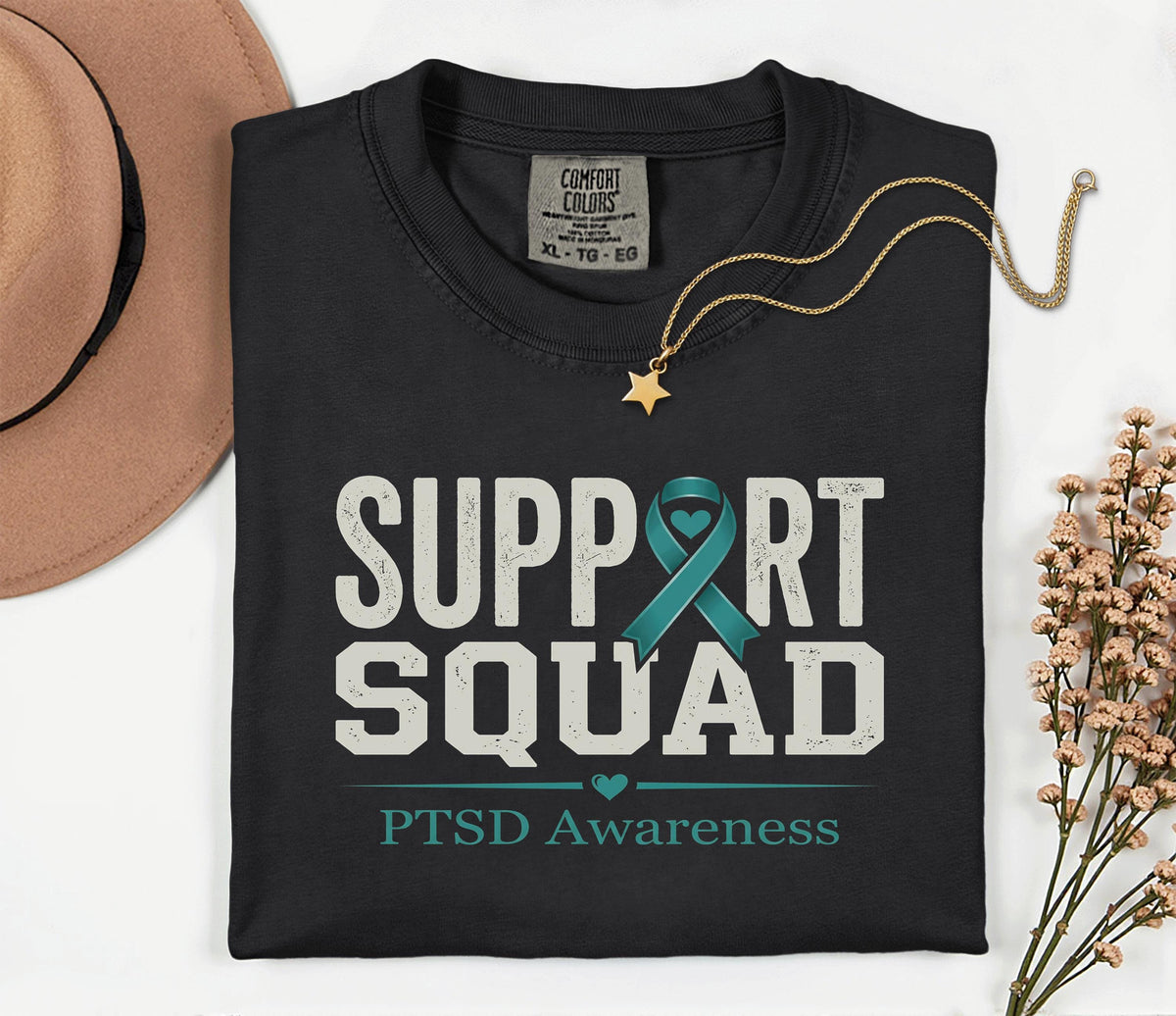 Comfort Colors PTSD Awareness Support Squad Shirt, Matching Teal Ribbon Mental Health Tee, Team Trauma Survivor Support Gift, Advocacy Shirt