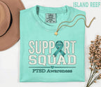 Comfort Colors PTSD Awareness Support Squad Shirt, Matching Teal Ribbon Mental Health Tee, Team Trauma Survivor Support Gift, Advocacy Shirt