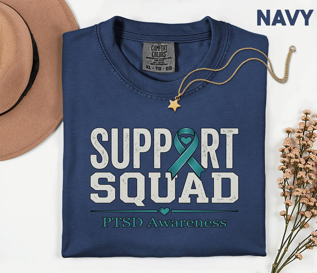 Comfort Colors PTSD Awareness Support Squad Shirt, Matching Teal Ribbon Mental Health Tee, Team Trauma Survivor Support Gift, Advocacy Shirt