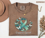 Comfort Colors® PTSD Awareness Support Squad Shirt, Matching Teal Ribbon Butterfly Mental Health Tee, Group Trauma Survivor Support Gift