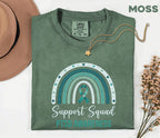 Team Comfort Colors® PTSD Awareness Support Squad Shirt, Matching Teal Ribbon Rainbow Mental Health Tee, Group Trauma Survivor Support Gift