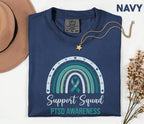 Team Comfort Colors® PTSD Awareness Support Squad Shirt, Matching Teal Ribbon Rainbow Mental Health Tee, Group Trauma Survivor Support Gift
