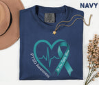 Comfort Colors® PTSD Awareness Shirt, Teal Ribbon Heartbeat Tee, No One Fights Alone Mental Health Support Shirt, Trauma Survivor Gift