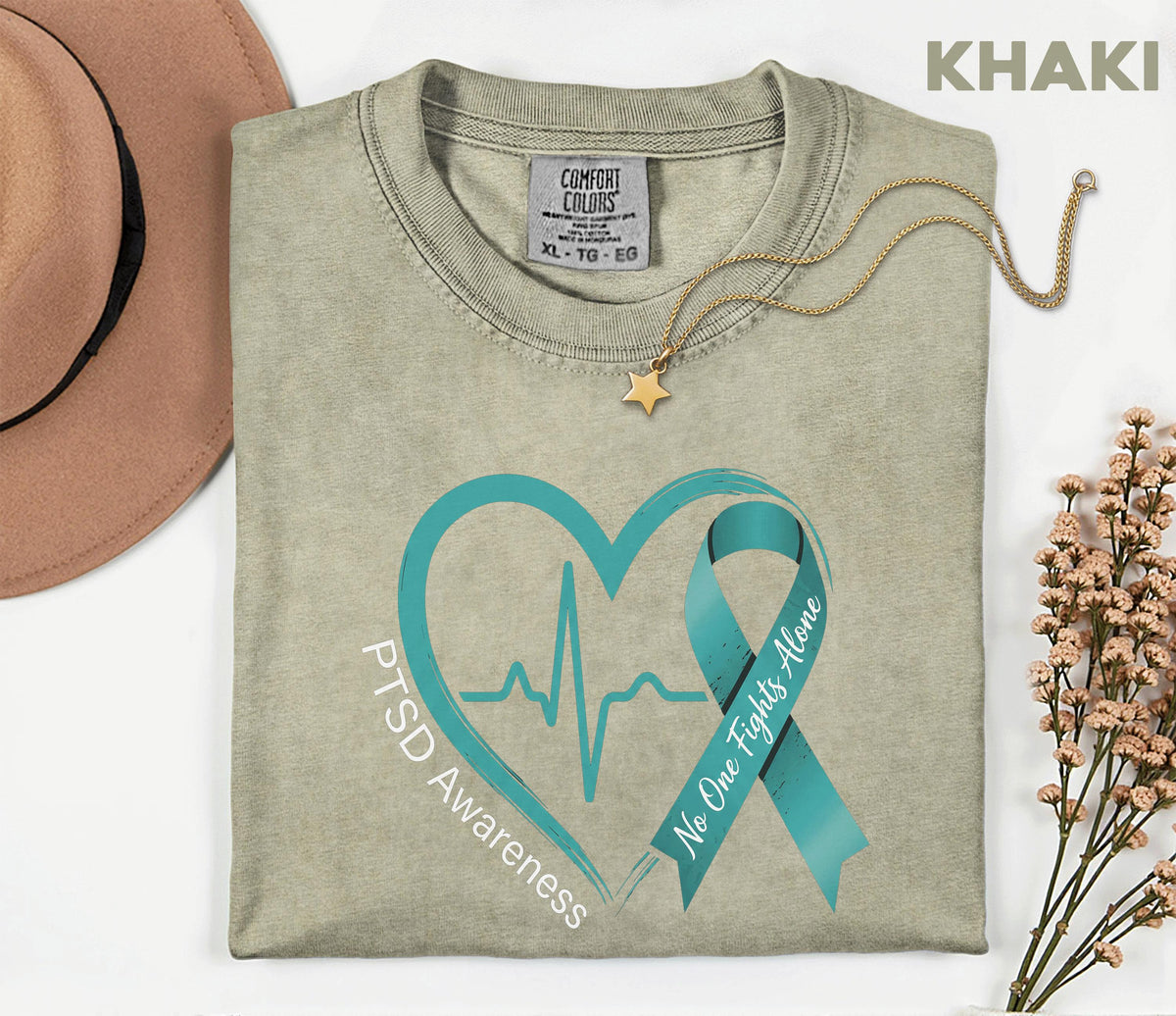 Comfort Colors® PTSD Awareness Shirt, Teal Ribbon Heartbeat Tee