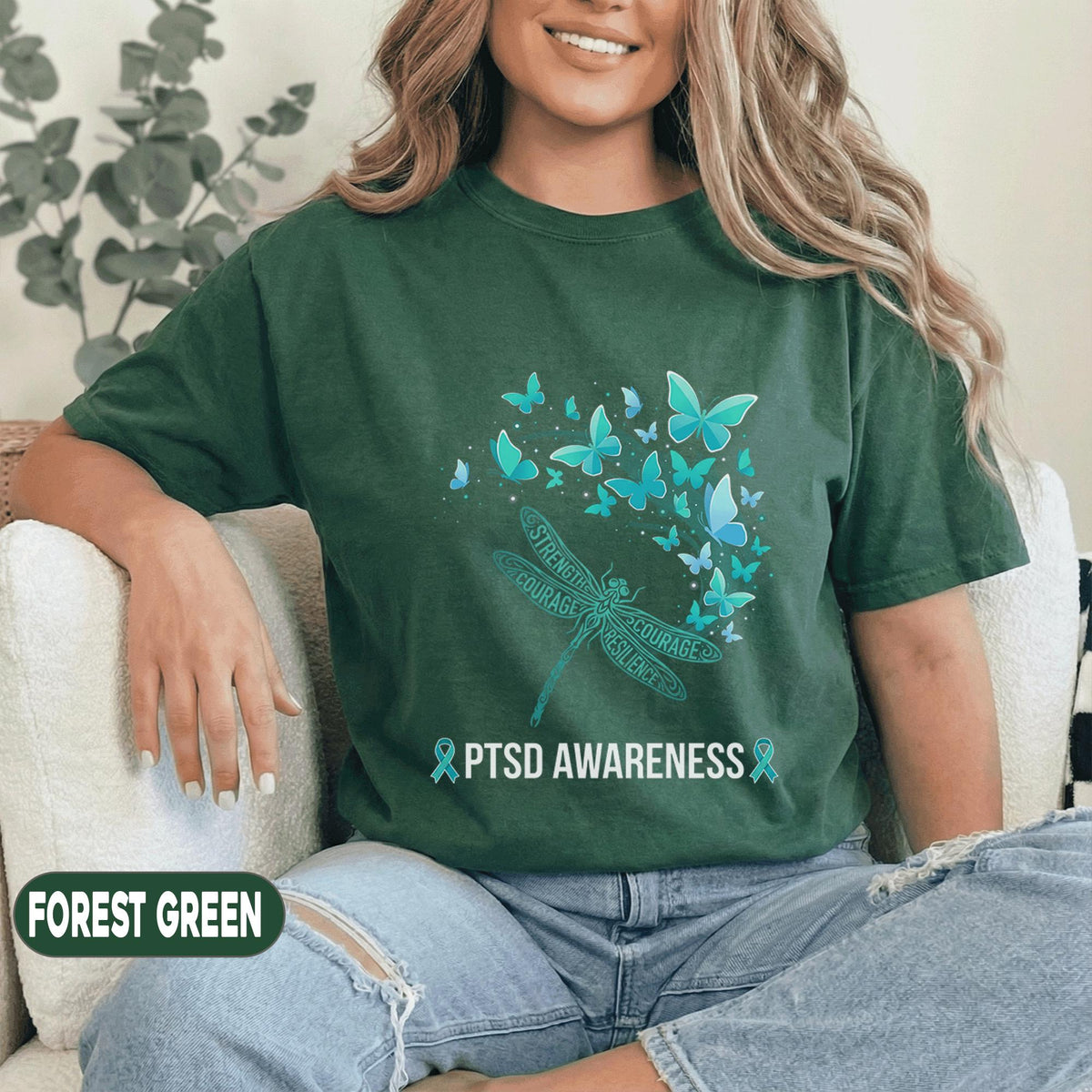 PTSD Awareness Dragonfly Shirt, Teal Ribbon Mental Health T-Shirt, Strength Courage Resilience Tee, Butterfly Survivor Support Gift