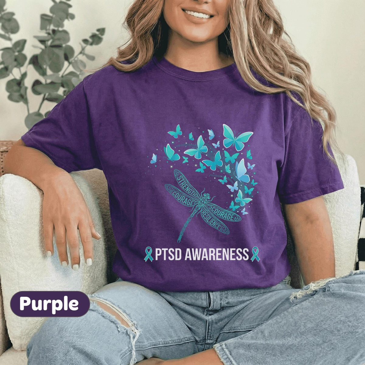 PTSD Awareness Dragonfly Shirt, Teal Ribbon Mental Health T-Shirt, Strength Courage Resilience Tee, Butterfly Survivor Support Gift