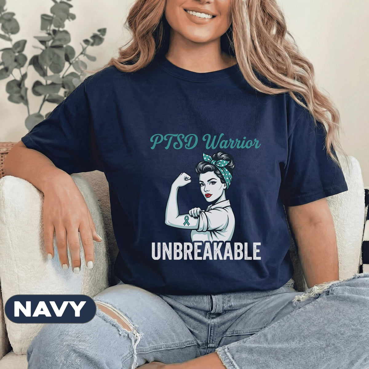 PTSD Warrior Unbreakable Shirt, Teal Ribbon Mental Health Awareness T-Shirt, Strong Survivor Feminist Tee, Trauma Support Gift