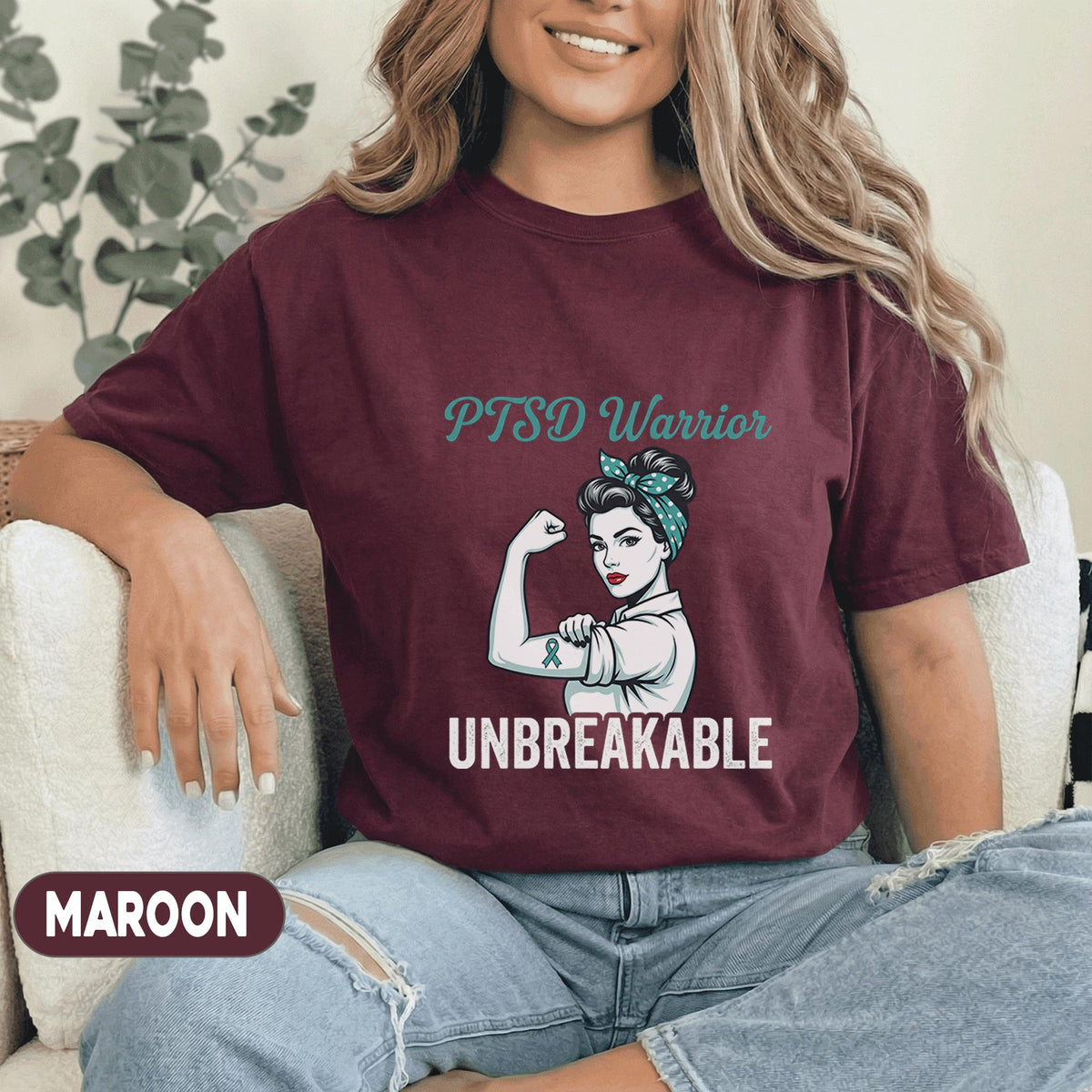PTSD Warrior Unbreakable Shirt, Teal Ribbon Mental Health Awareness T-Shirt, Strong Survivor Feminist Tee, Trauma Support Gift