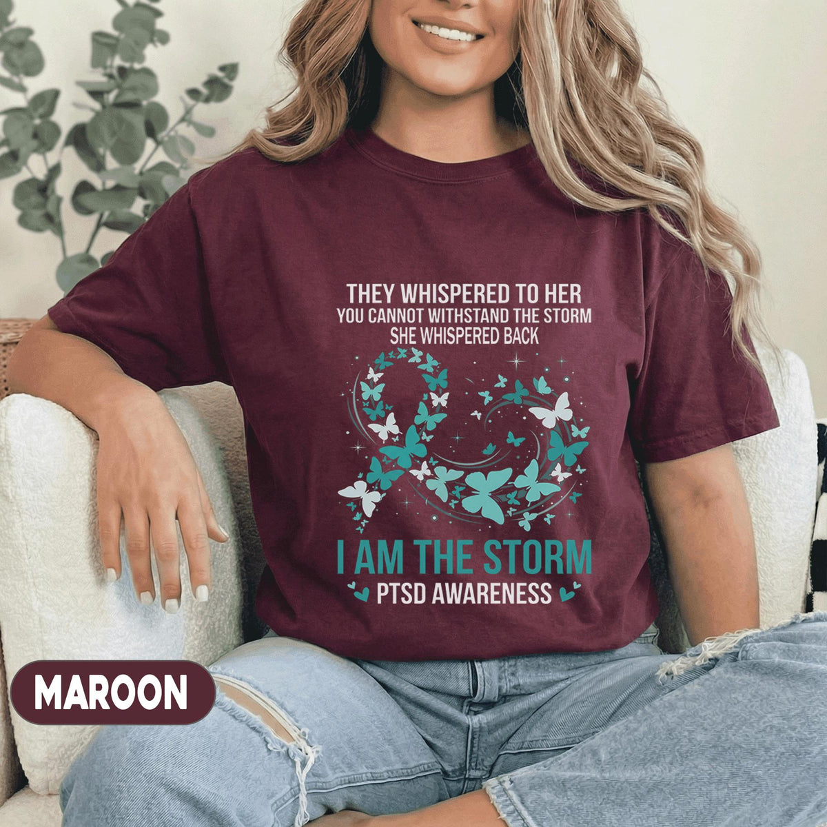 PTSD Awareness I Am The Storm Shirt, Teal Butterfly Mental Health T-Shirt, Trauma Survivor Inspirational Quote Tee, Empowerment Gift