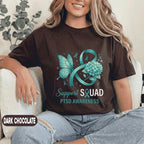 PTSD Awareness Support Squad Shirt, Teal Ribbon Butterfly Mental Health T-Shirt, Trauma Survivor Advocate Gift, Hydrangea Tee