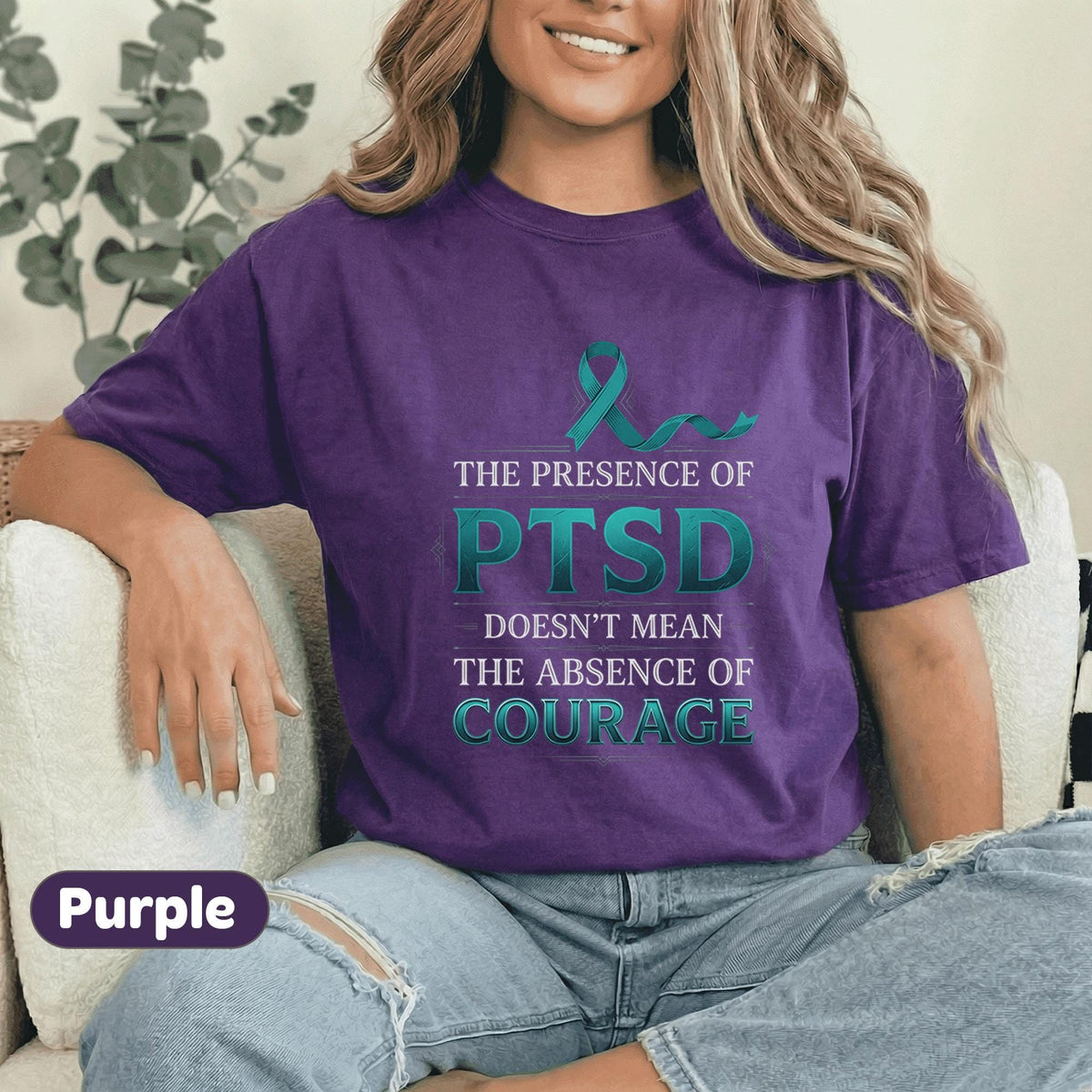 PTSD Awareness Courage Shirt, Teal Ribbon Mental Health T-Shirt, Inspirational Trauma Survivor Quote Tee, Support Gift