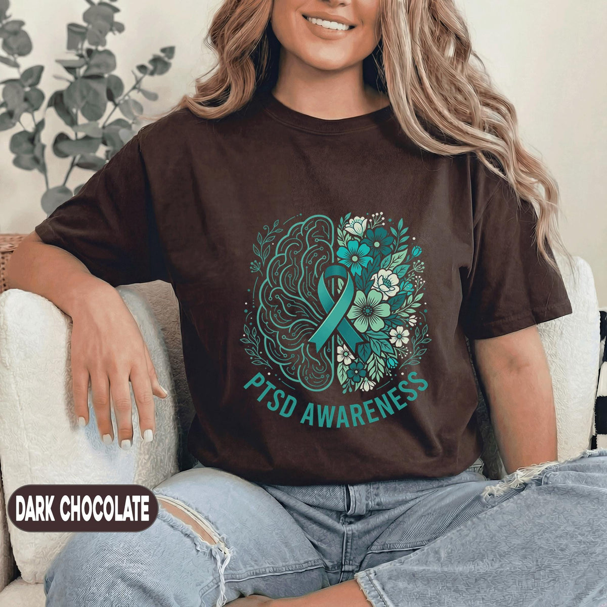 PTSD Awareness Shirt, Teal Ribbon Mental Health T-Shirt, Trauma Survivor Support Tee, Healing Brain Graphic, Therapy Gift, Advocate Apparel