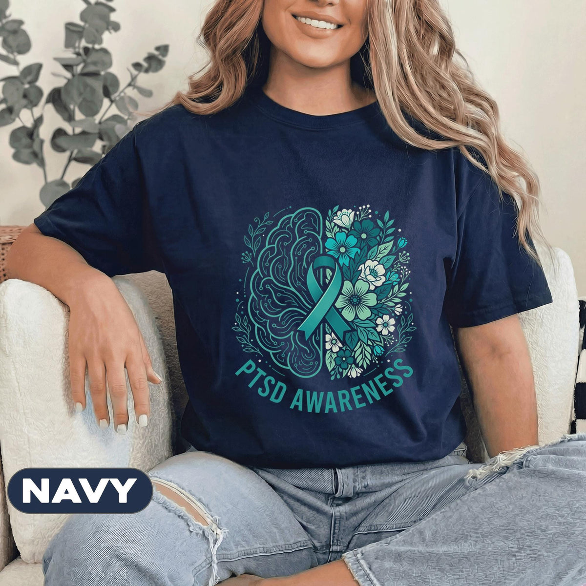 PTSD Awareness Shirt, Teal Ribbon Mental Health T-Shirt, Trauma Survivor Support Tee, Healing Brain Graphic, Therapy Gift, Advocate Apparel