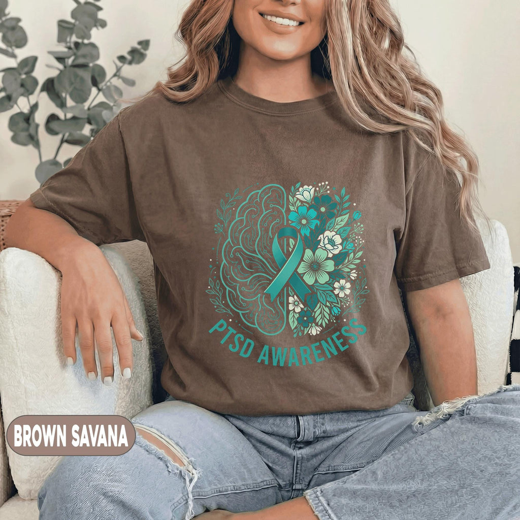 PTSD Awareness Shirt, Teal Ribbon Mental Health T-Shirt, Trauma Survivor Support Tee, Healing Brain Graphic, Therapy Gift, Advocate Apparel