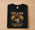 Funny Dad Shirt Just A Dad Who Always Came Back With The Milk Bear Graphic Fathers Day Gift for Dad Birthday Husband Tee
