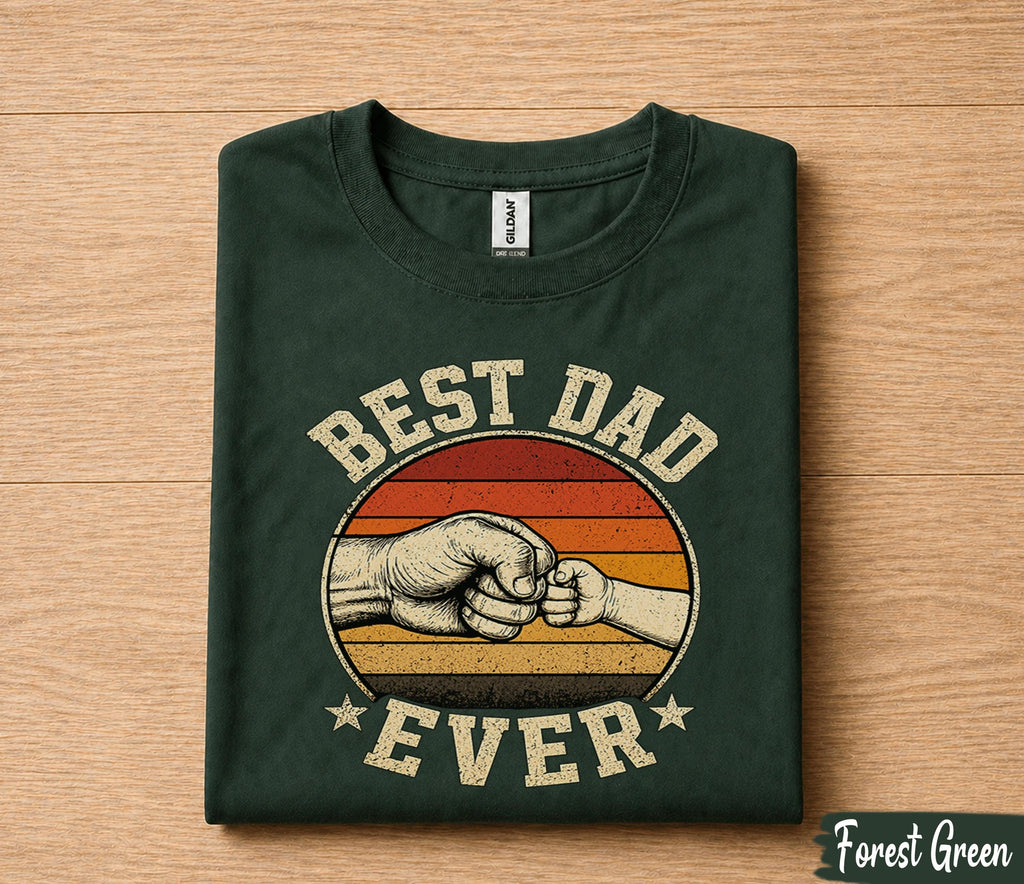 Best Dad Ever Shirt Fist Bump Father Child Vintage Sunset Fathers Day Gift for Dad Birthday Husband Retro Dad Tee