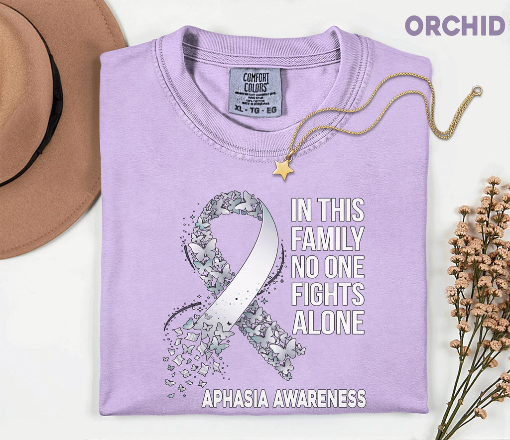 Comfort Colors Aphasia Awareness Shirt In This Family No One Fights Alone Tee Stroke Support Gift Caregiver Solidarity Shirt
