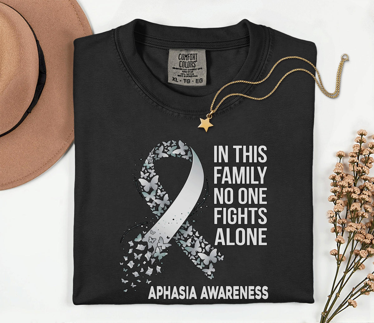 Comfort Colors Aphasia Awareness Shirt In This Family No One Fights Alone Tee Stroke Support Gift Caregiver Solidarity Shirt