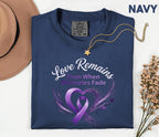 Comfort Colors Alzheimer Awareness Shirt Love Remains Even When Memories Fade Purple Ribbon Caregiver Support Tee Gift